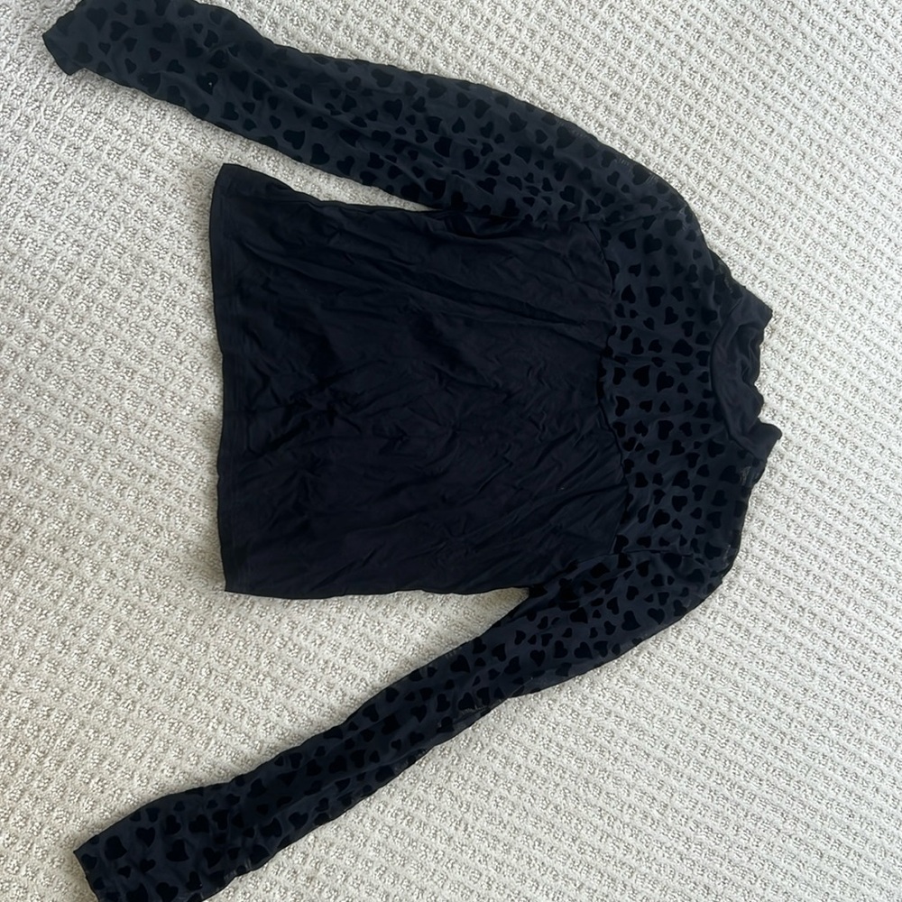 Sheer black hearts mock turtleneck blouse
